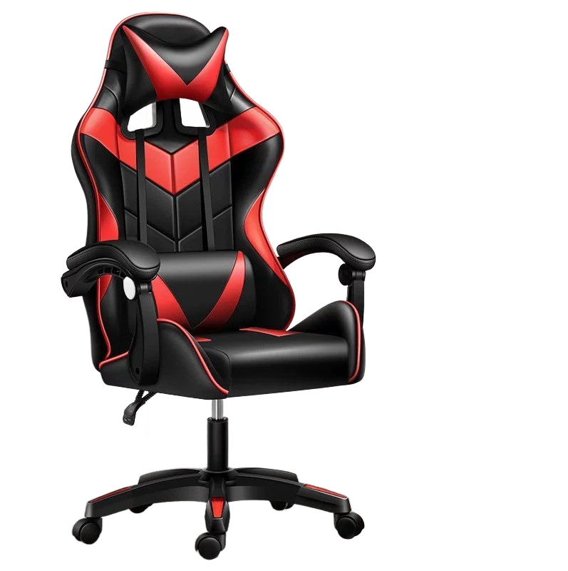 Vue de la Chaise de Bureau Gaming avec Soutien Lombaire | ORIA, modèle noir et rouge, posée sur fond blanc. Ajustable à tout niveau, rien que pour vous. Assise confortable.