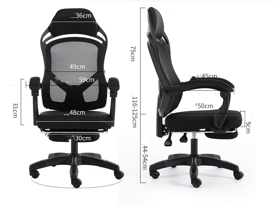 Vue de face et de profil de la chaise de bureau ergonomique noire ORDE avec accoudoirs réglables