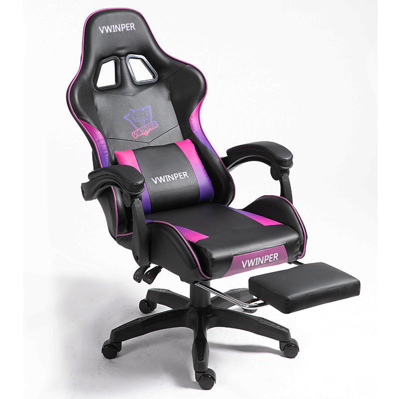 Chaise gaming ROSA rose et noire avec dossier inclinable – vue latérale. Repose pied sortis