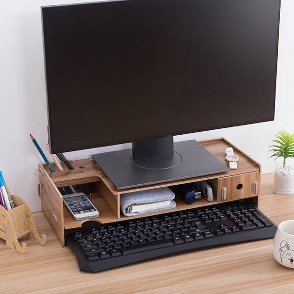 Rehausseur d'écran avec Rangement en Bois Minimaliste Bigbuy