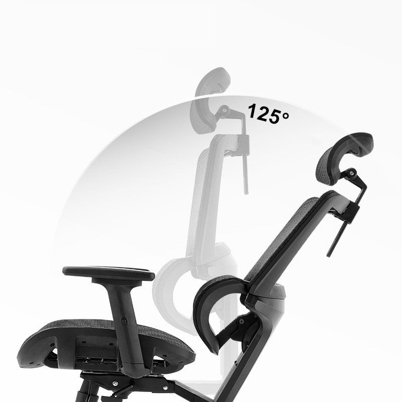 Photo de profil du fauteuil TAKI avec accoudoirs ajustables et assise en mousse haute densité, chaise incliné à 125°