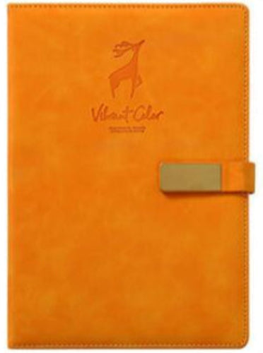 Vue du Bloc-notes en similicuir, couleur orange. Ton clair pour éclaircir vos idées.
Kozyo.