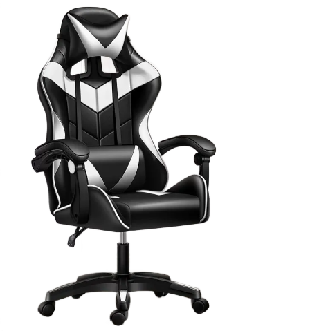 Vue de la Chaise de Bureau Gaming avec Soutien Lombaire | ORIA, modèle noir et blanche. Coussin lombaire et appui-tête confortable. Finit les mal de dos avec Kozyo.