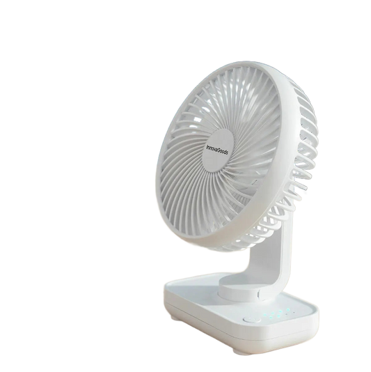 Vue rapproché du Ventilateur Portatif Rechargeable | VIT, sur fond blanc. Idéal petits espaces, parfait pour l'été