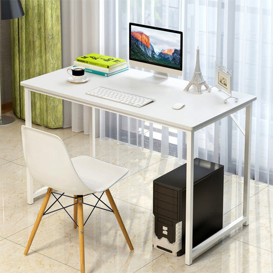  Vue angle latéral du bureau NOBI blanc, soulignant ses lignes simples et élégantes