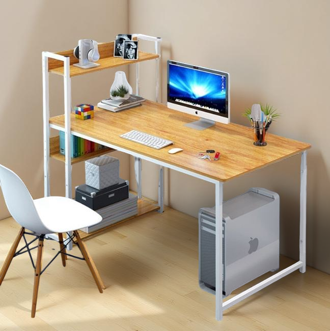 Vue latérale du Bureau avec Etagère de Rangement, modèle érable nordique, pour une organisation parfaite